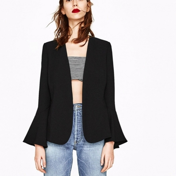 Zara Woman Black Bell Sleeve Blazer - Picture 2 of 5